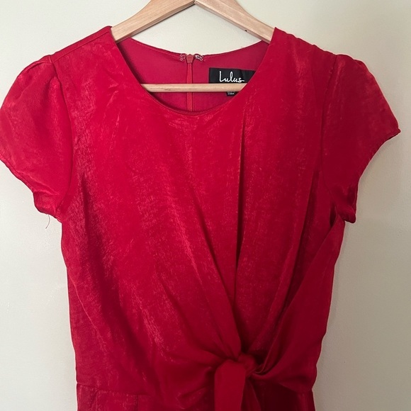 Lulu’s Let Me Entertain You Jumpsuit XS Red Satin Wide Leg - Picture 9 of 11